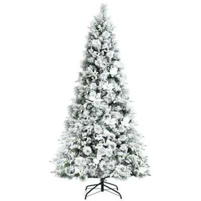 Hivvago 7 Feet Snow Flocked Christmas Tree With Poinsettia Flowers In Brown