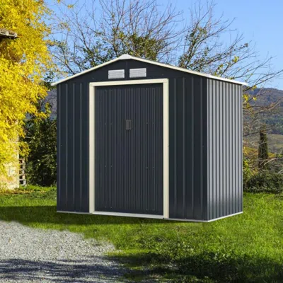 Hivvago 7 Feet X 4 Feet Metal Storage Shed With Sliding Double Lockable Doors-gray