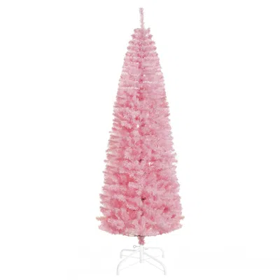 Hivvago 7 Ft Tall Unlit Slim Douglas Fir Artificial Christmas Tree With 818 Realistic Branch Tips In Pink