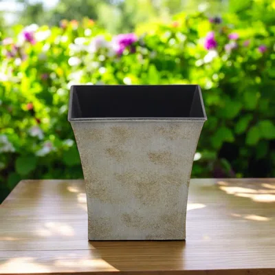 Hivvago 7" Gray Recycled Plastic Indoor Outdoor Square Pot Planter