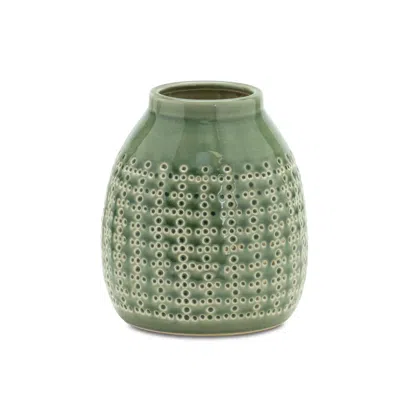 Hivvago 7" Green And White Round Clay Table Vase
