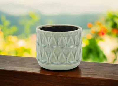 Hivvago 7" Green Geometric Ceramic Indoor Outdoor Round Pot Planter