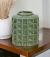 Hivvago 7" Green Terracotta Geometric Cylinder Table Vase In Green