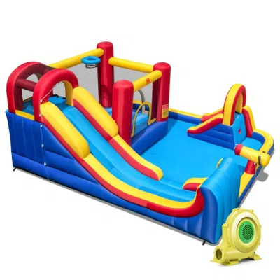 Hivvago 7 In 1 Outdoor Inflatable Bounce House With Water Slides And Splash Pools With 950w Blower In Blue