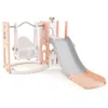 Hivvago 7-in-1 Toddle Swing And Slide Set L-shaped With Ladder And Basketball Hoop In Pink