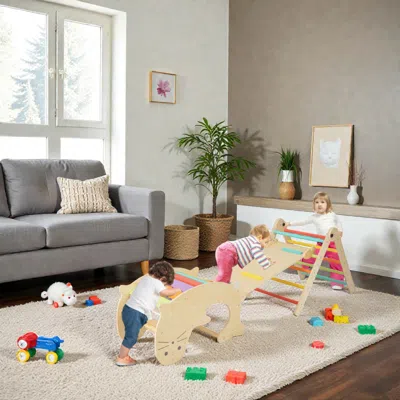Hivvago 7-in-1 Toddler Indoor Climbing Playset With Flip Ramp In Multi