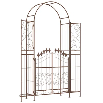 Hivvago 7' Metal Garden Arbor With Gate & Planter Shelves