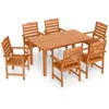 Hivvago 7 Pcs Outdoor Dining Set Teak Oil Finish Slatted Rectangular Dining Table And 6 Armchairs In Brown
