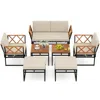 Hivvago 7 Piece Outdoor Conversation Set With Cushions And Bungee Rope Seat In White