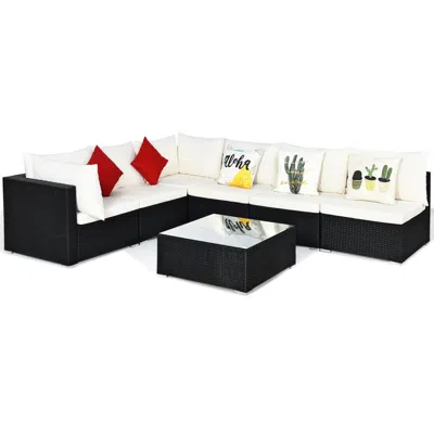 Hivvago 7-piece Outdoor Sectional Wicker Patio Sofa Set With Tempered Glass Top In Black