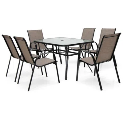 Hivvago 7-piece Patio Dining Set With 6 Stackable Chairs In Neutral