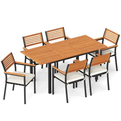 Hivvago 7-piece Patio Dining Set Wood Metal With Seat Cushions And Umbrella Hole In Brown
