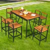 Hivvago 7 Pieces Acacia Wood Patio Rattan Bar Set With Umbrella Hole