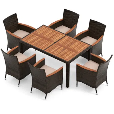 Hivvago 7 Pieces Garden Dining Patio Rattan Set With Cushions For Backyard In Black