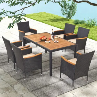 Hivvago 7 Pieces Outdoor Dining Set With Umbrella Hole For Backyard In Brown