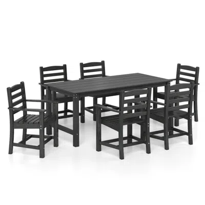 Hivvago 7 Pieces Outdoor Dining Table Set For 6 People 67" Hdpe Patio Rectangle Table And 6 Armchairs In Black