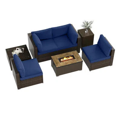 Hivvago 7 Pieces Outdoor Furniture Set With 32 Inch Fire Pit Table And Propane Tank Cover In Blue