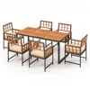 Hivvago 7 Pieces Patio Acacia Wood Dining Set With Soft Cushions And Umbrella Hole-natural