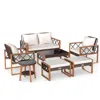 Hivvago 7 Pieces Patio Furniture Set Pe Wicker Acacia Wood Outdoor Conversation Set In Multi