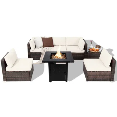 Hivvago 7 Pieces Patio Furniture Set With 28 Inches 50000 Btu Propane Gas Fire Pit Table In Black