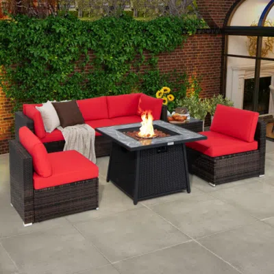 Hivvago 7 Pieces Patio Furniture Set With 35 Inches 50000 Btu Propane Gas Fire Pit Table And Waterproof Cove
