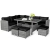 Hivvago 7 Pieces Patio Rattan Dining Furniture Sectional Sofa Set With Wicker Ottoman In Gray