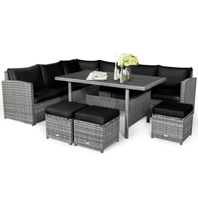 Hivvago 7 Pieces Patio Rattan Dining Furniture Sectional Sofa Set With Wicker Ottoman In Gray