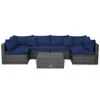 Hivvago 7 Pieces Patio Rattan Furniture Set With Sectional Sofa Cushioned In Blue