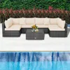 Hivvago 7 Pieces Patio Rattan Furniture Set With Sectional Sofa Cushioned-beige