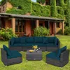 Hivvago 7 Pieces Patio Rattan Furniture Set With Sectional Sofa Cushioned-green