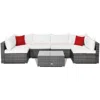 Hivvago 7 Pieces Patio Rattan Furniture Set With Sectional Sofa Cushioned In White