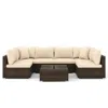 Hivvago 7 Pieces Patio Rattan Furniture Set With Sectional Sofa Cushions-beige