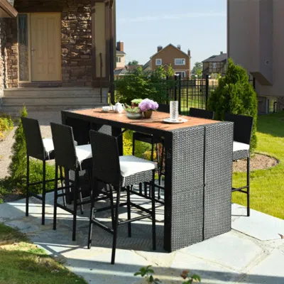 Hivvago 7 Pieces Patio Rattan Wicker Dining Furniture Set In Black