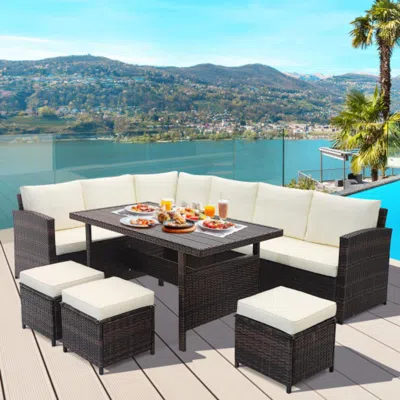 Hivvago 7 Pieces Wicker Patio Furniture Set-white