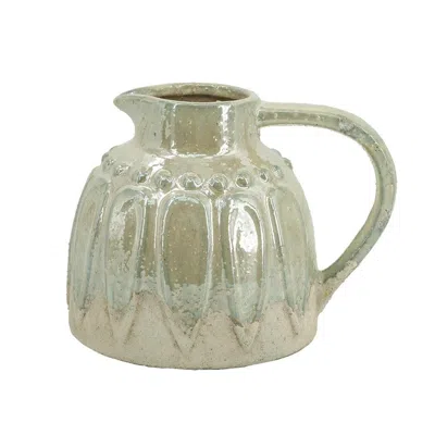 Hivvago 7" Sage And Ivory Round Ceramic Jug Vase With Does Not Apply In Green
