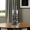 Hivvago 7" Silver Clear And Black Block And Cylinder Crystal Tabletop Taper Candlestick In Multi
