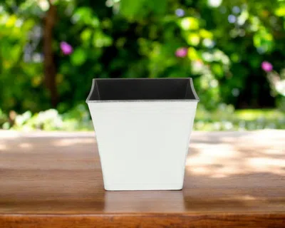 Hivvago 7" Silver Recycled Plastic Indoor Outdoor Square Pot Planter In White