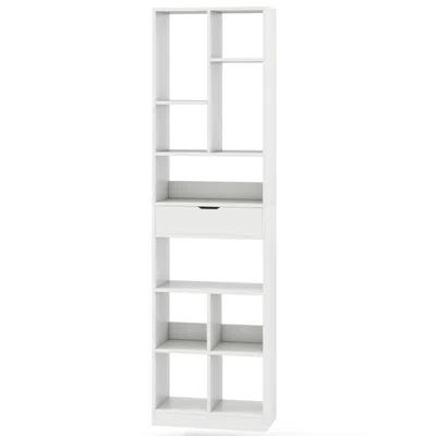 Hivvago 7-tier Bookshelf With Drawer 180cm Floor Standing Display Rack Storage Shelf In White