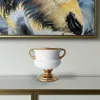 Hivvago 7" White And Gold Amphora Ceramic Urn In White