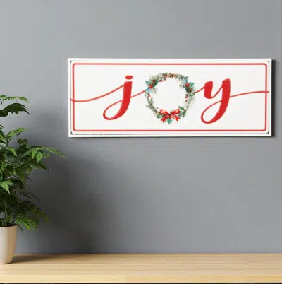 Hivvago 7" X 19" White And Red Christmas Joy Metal Wall Decor
