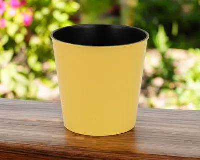 Hivvago 7" Yellow Recycled Plastic Indoor Outdoor Round Pot Planter