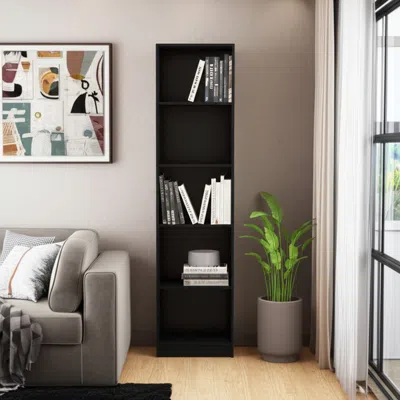 Hivvago 70" Black Wood Five Tier Bookcase