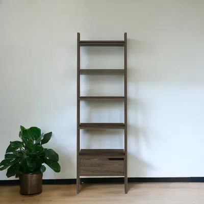 Hivvago 70" Brown Five Tier Ladder Bookcase With A Drawer