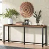 Hivvago 70-inch Long Narrow Hallway Sofa Table With Wood Top And Black Metal Frame In Brown