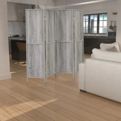 Hivvago 70 Inch Modern 4 Panel Folding Screen Room Divider, Rustic Gray Wood Finish In Brown