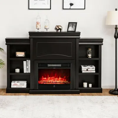 Hivvago 70 Inch Modern Fireplace Media Entertainment Center With Bookcase-black