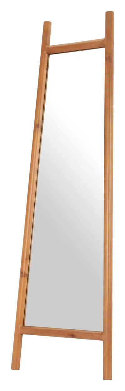Hivvago 70" Natural Solid Wood Leaning Geometric Framed Standing Mirror In Brown