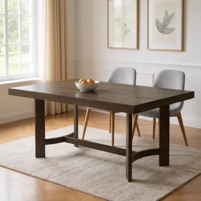 Hivvago 70" Oak Wood Trestle Base Dining Table In Brown