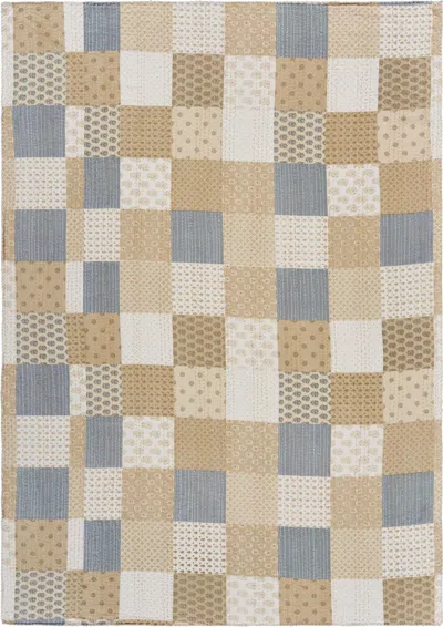 Hivvago 70" X 50" Beige Kantha Cotton Patchwork Throw Blanket With Embroidery