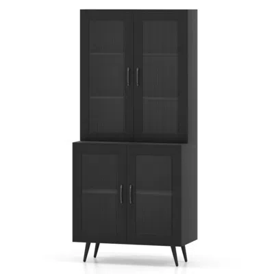 Hivvago 70.5 Inch Tall Kitchen Pantry Cabinet Cupboard With 4 Transparent Doors In Gray